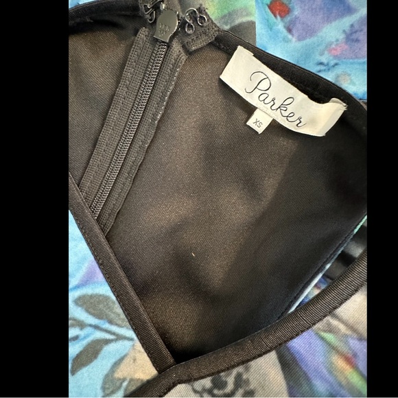 PARKER Tobias Halter Mini Dress Scuba Wrap Cut Out Blue Black Geometric Geo - Picture 8 of 11